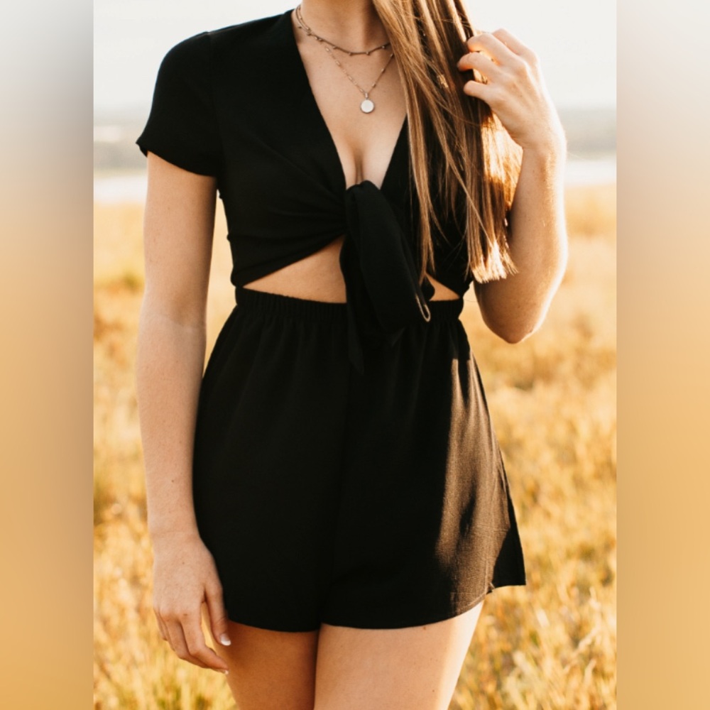 Black Princess Polly Tie Romper, Size 2